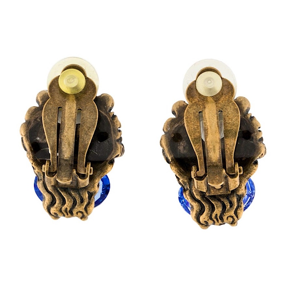 Gucci - Gold Lion Head Earrings with Large Stunning Blue Crystal (Clip On) - Picture 3 of 3